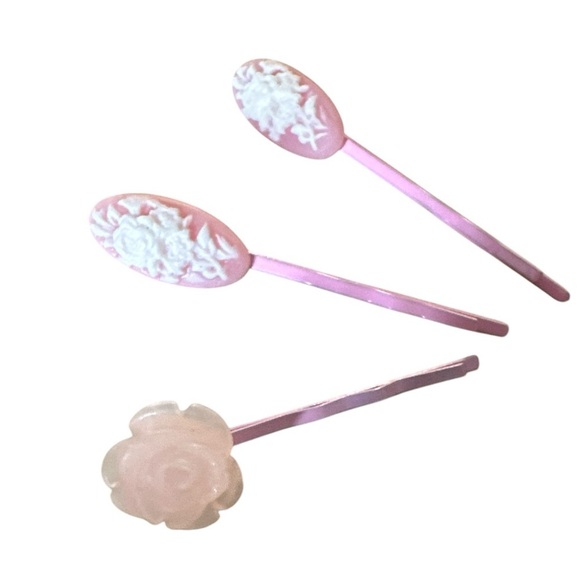 Spring Pink Floral Cameo Hair Pins Girls Clips Statement Accessories Barrett’s - Picture 3 of 8